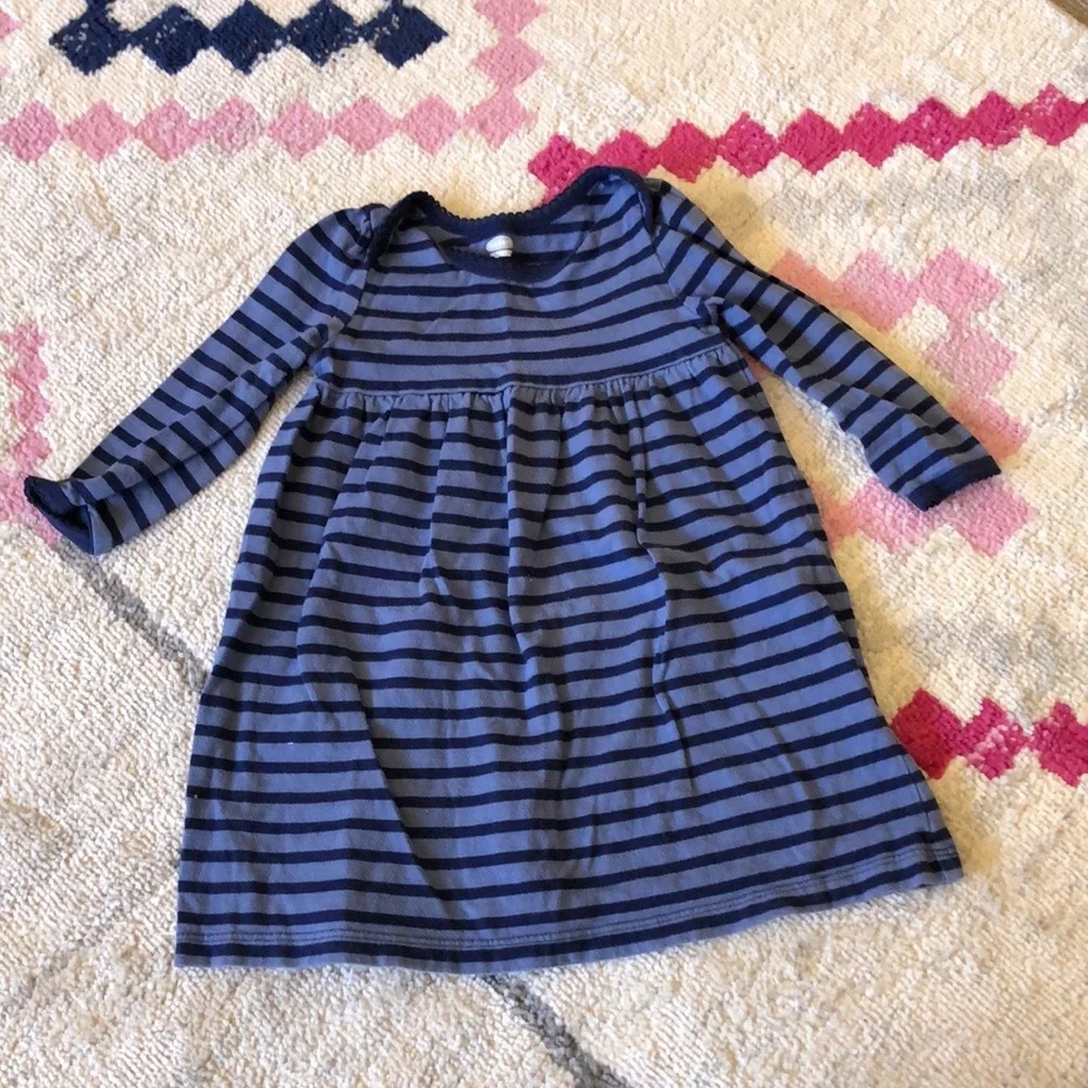 Old Navy Baby Girl Blue Striped Long Sleeve Dress Size 6-12 Months